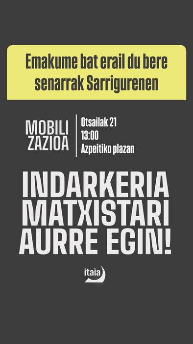 Elkarretaratzea: Sarrigureneko erailketa matxista salatzeko