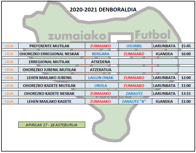 Asteburu honetako futbol partiden ordutegia