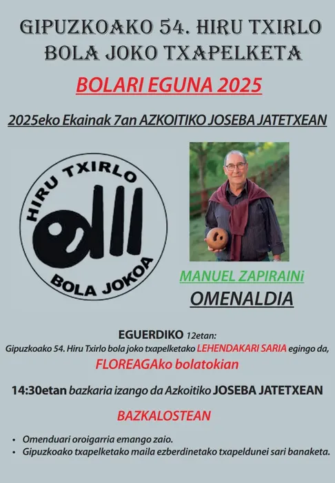 Gipuzkoako 54. Hiru Txirlo Bola Joko Txapelketa