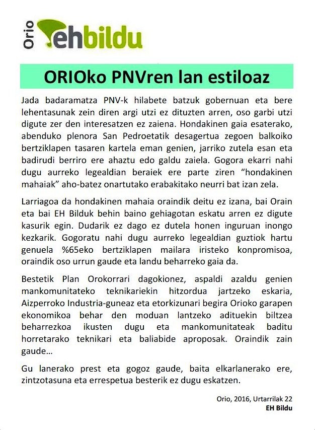 ORIOko PNVren lan estiloaz