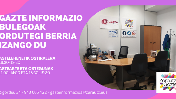 Gazte Informazio Bulegoak arretarako ordutegi berri izango du bihartik aurrera