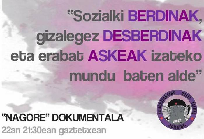 Aizarnazabalgo Gaztetxeak egitaraua prestatu du Azaroaren 25aren bueltan