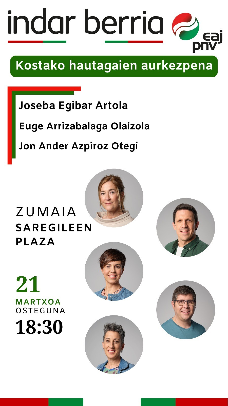 EAJ-PNVk apirileko hauteskundeetarako Urola bailarako hautagaien aurkezpena egingo du Zumaian