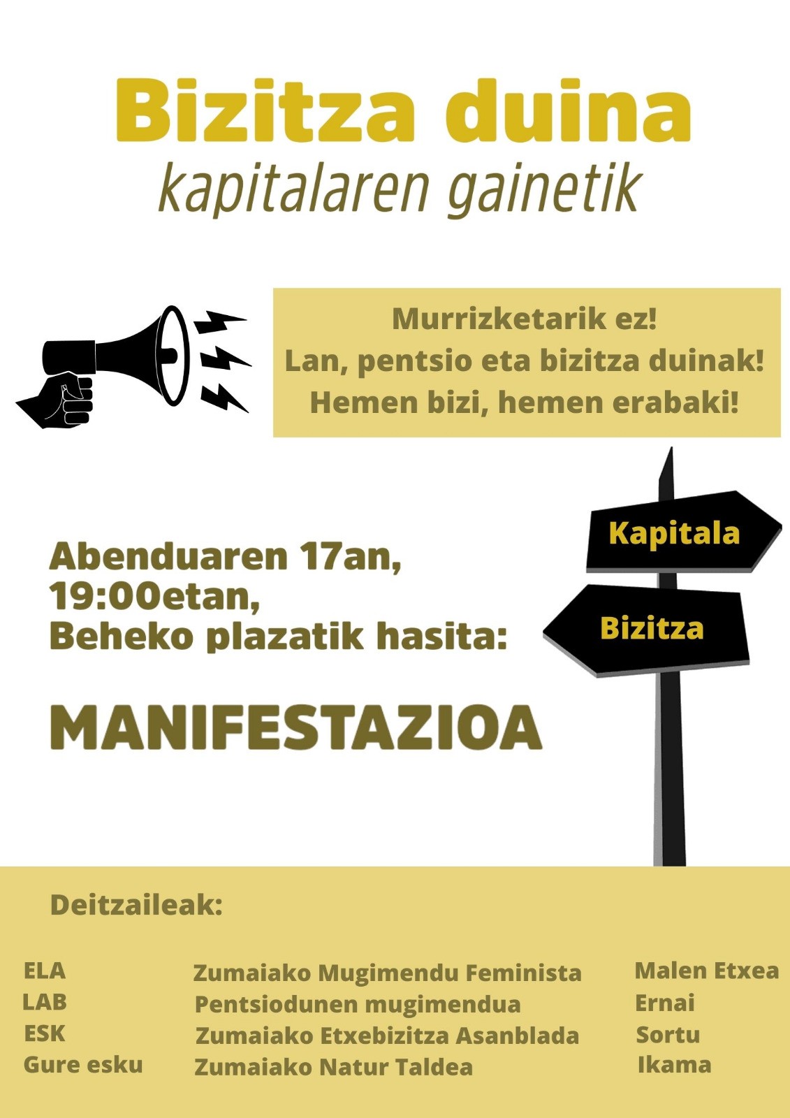 Bizitza duina aldarrikatzeko manifestazioa deitu dute abenduaren 17rako