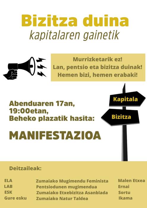 Bizitza duina aldarrikatzeko manifestazioa deitu dute abenduaren 17rako