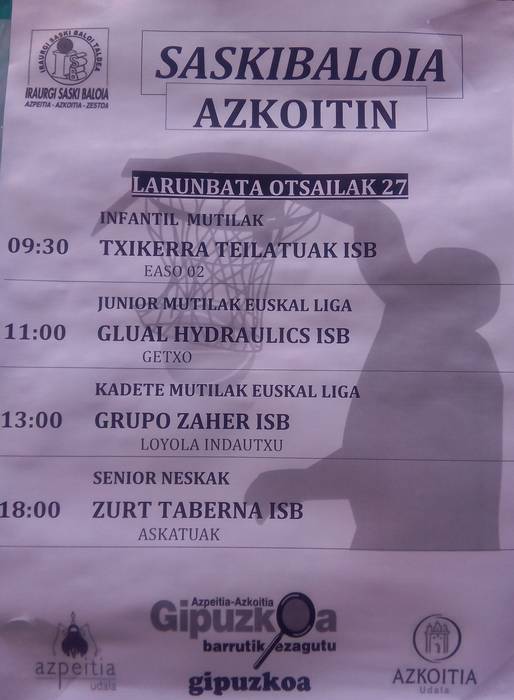 Iraurgi saskibaloi taldearen Azkoitiko partidak