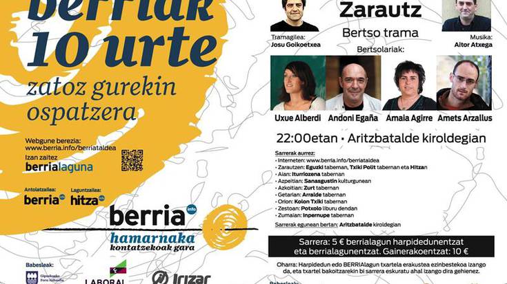 Berriaren hamargarren urteurreneko ekitaldia egingo da, larunbatean, Zarautzen.