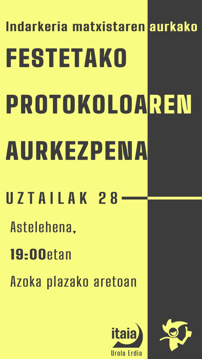 Itaiaren indarkeria matxistaren kontrako festetako protokoloaren aurkezpena
