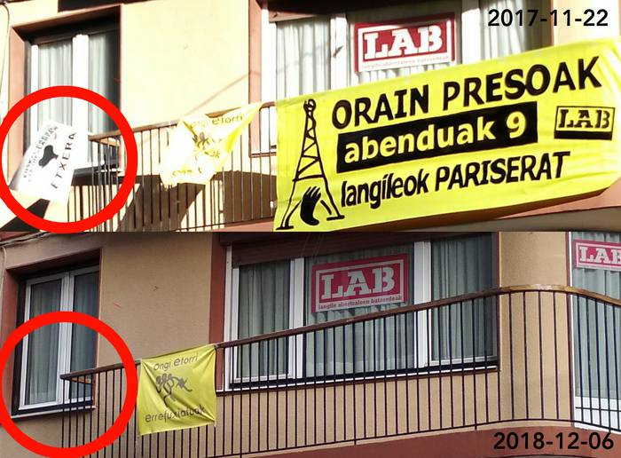 Ezezagunek presoen banderola kendu dute LABen Zarauzko egoitzatik