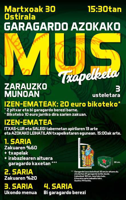 Mus Txapelketa Azkarra jokatuko dute gaur 15:00etan Garagardo Azokako karpan