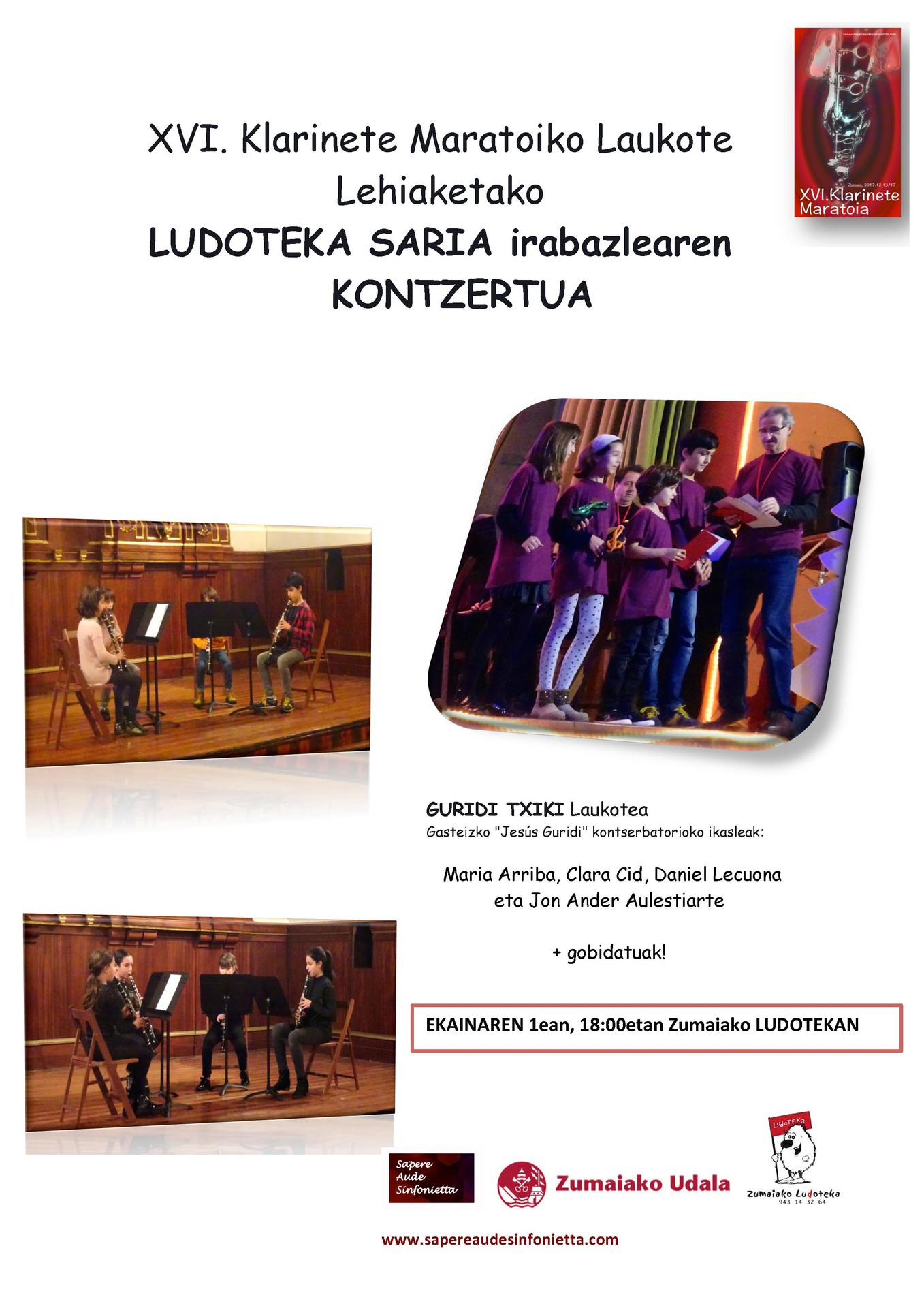 Klarinete kontzertua izango da bihar Ludotekan