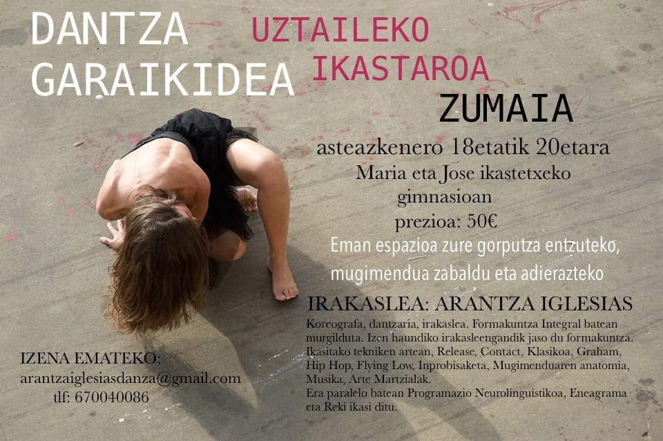 Dantza garaikide ikastaroa emango du Arantza Iglesiasek uztailean