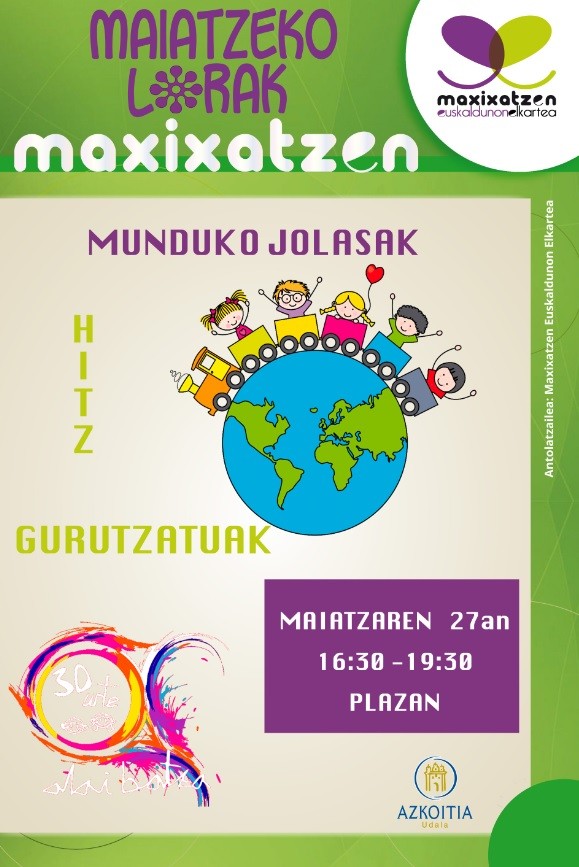 Haurrentzako munduko jolasak izango dira plazan, zapatuan