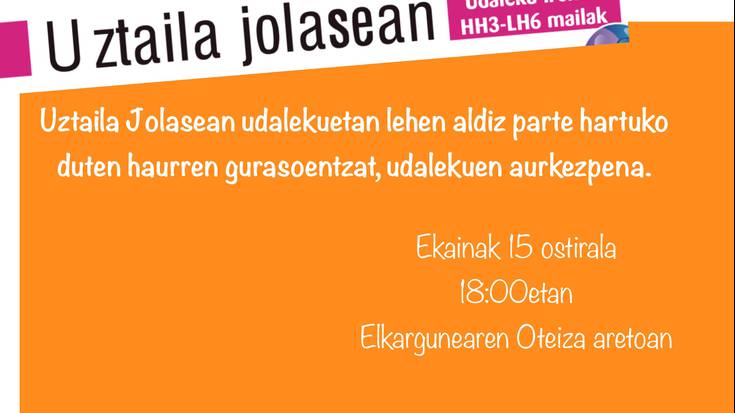 Uztaila Jolasean udalekuetan parte hartzeko bilera