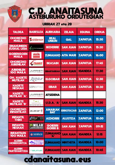 Urriak 27 eta 28 egunetako futbol partidak