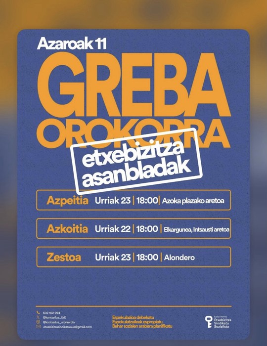 Asanblada: azaroaren 11ko greba orokorra
