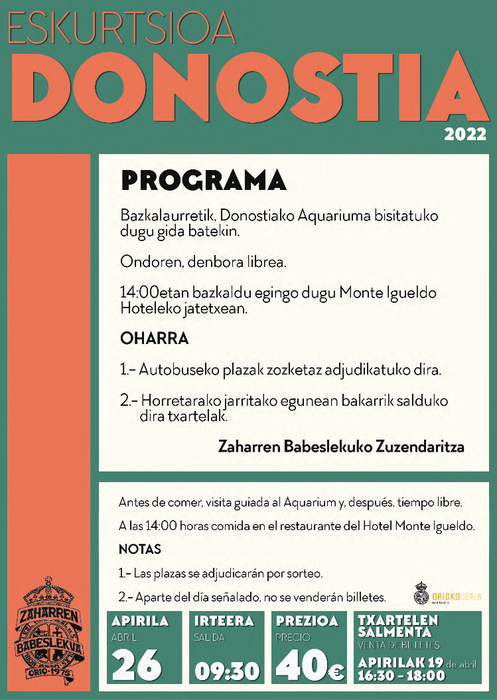 Eskurtsioa Donostiara, herriko jubilatu eta pentsiodunek