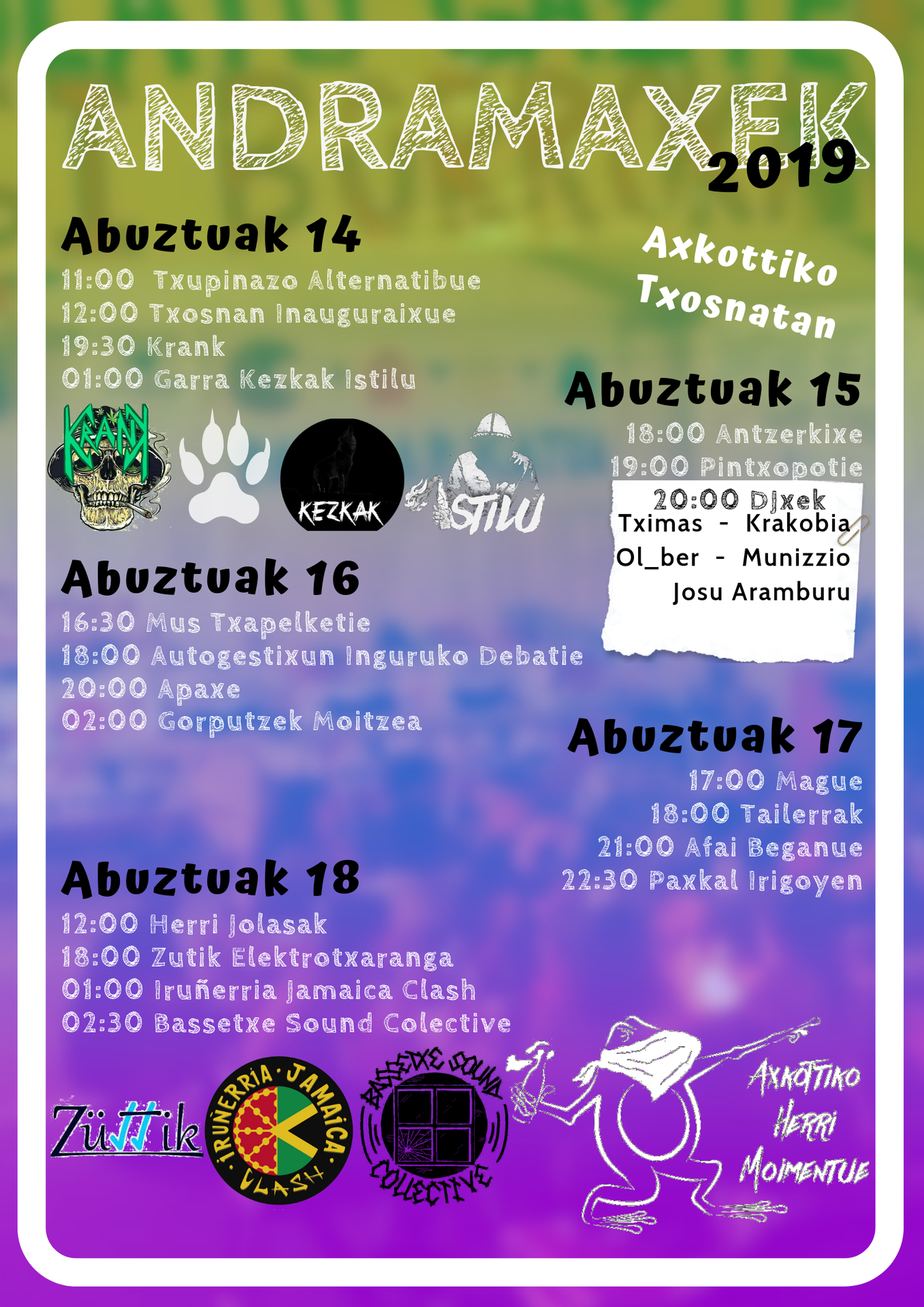 2019ko Andramaixetako txosna egitaraua