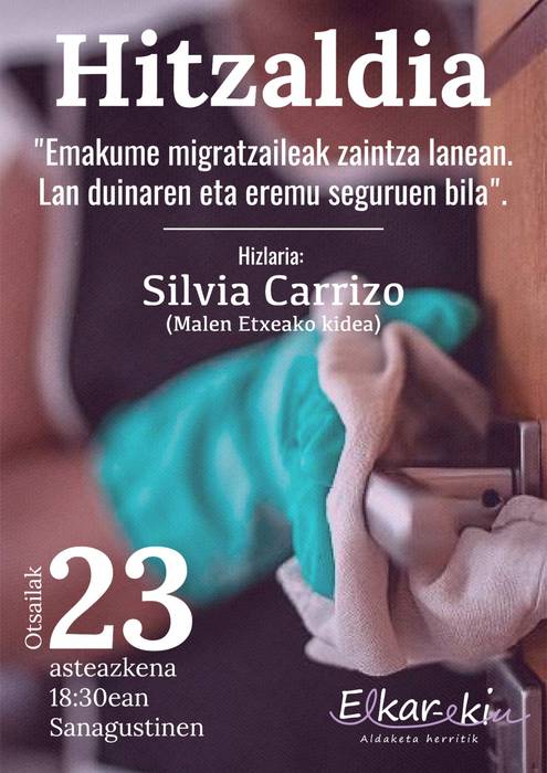 Hitzaldia: 'Emakume migratzaileak zaintza lanetan. Lan duinaren eta eremu seguruen bila'