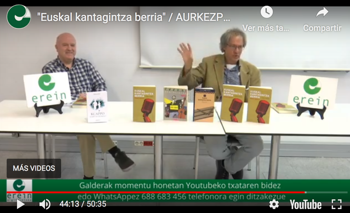 'Euskal kantagintza berria' liburuaren berrargitalpena aurkeztu du Pako Aristik