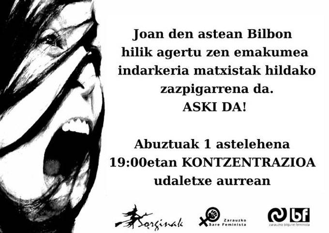 Elkarretaratzea gaur, Bilboko hilketa matxista salatzeko