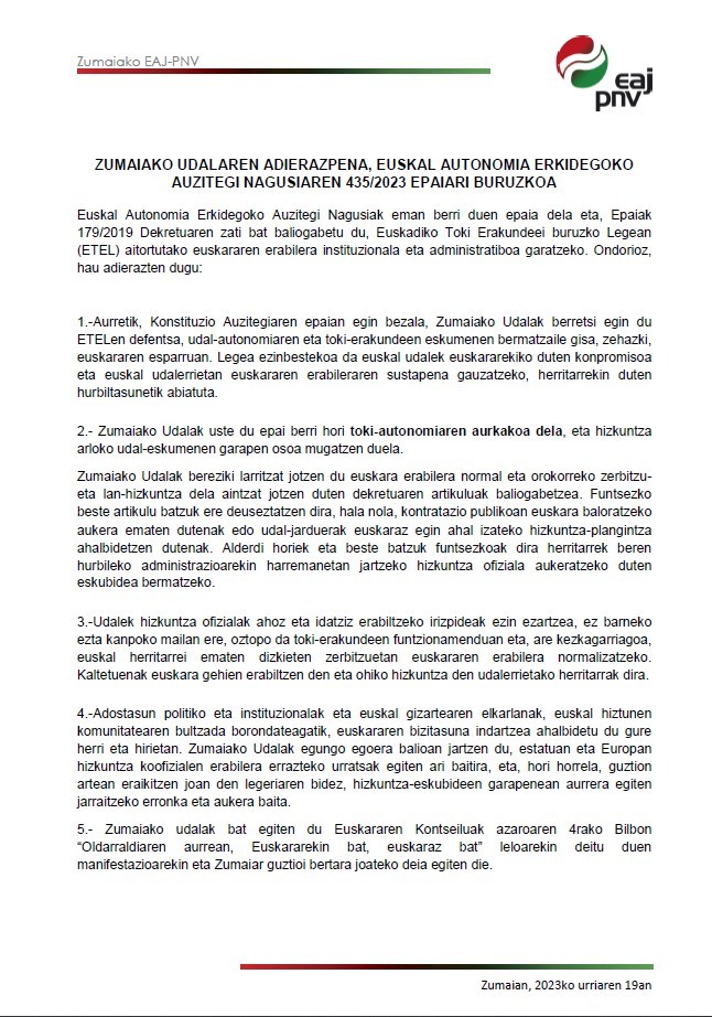 EAJk aurkeztutako mozioari EH Bilduk kontrako bozka ematea euskararekiko lotsagarria eta iraingarria iruditzen zaigu
