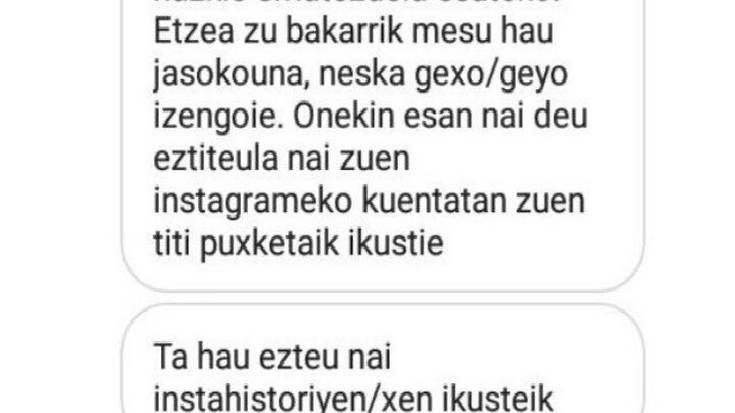 Hezkidetza Foroak adin-txikiko neskek sare sozialetan jasotako mehatxu mezuak salatu ditu