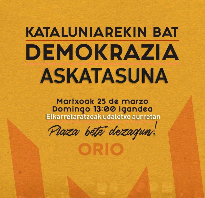 Gaur eguerdian elkarretaratzea egingo da Kataluniari elkartasuna adierazteko