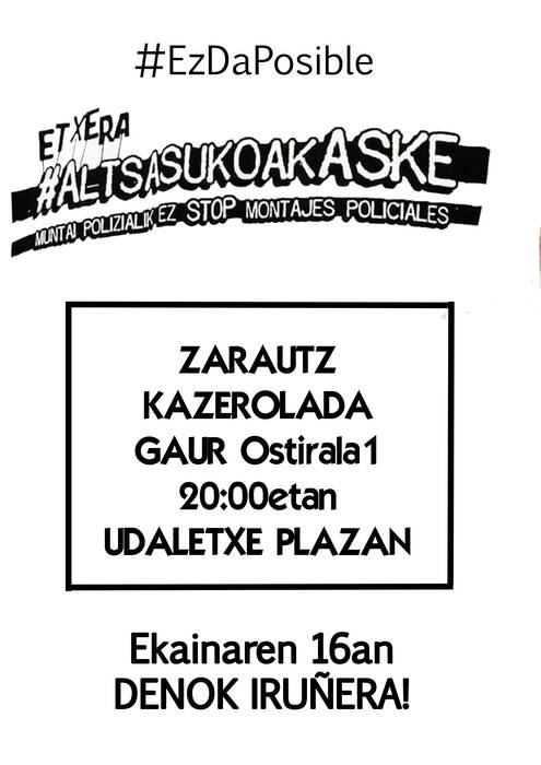 Kazerolada deitu dute Altsasuko gazteen auziaren epaia salatzeko