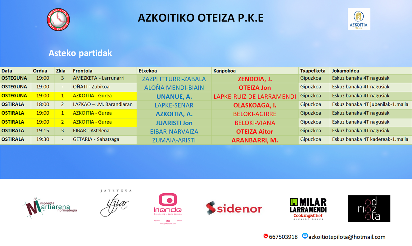 Aste honetako pilota partidak