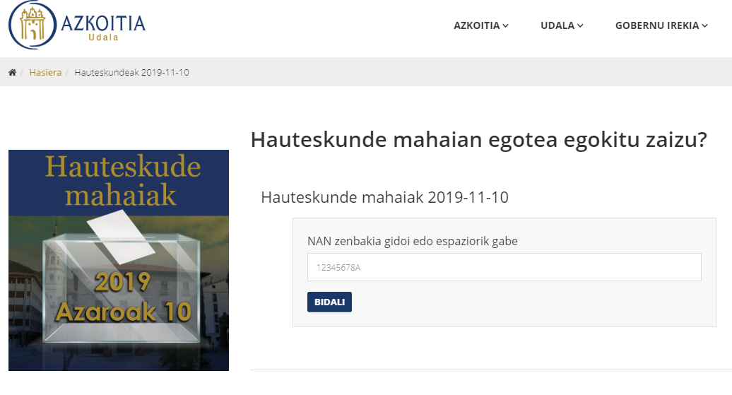 Herritarrek Udalaren webgunean jakin dezakete Espainiako bozetan mahaikide izatea egokitu zaien
