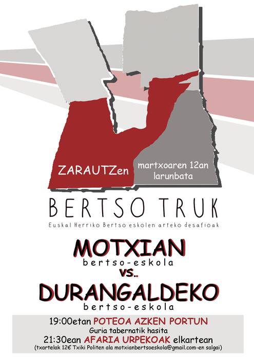 Motxian eta Durangaldeko bertso eskolak aurrez aurre ariko dira larunbatean