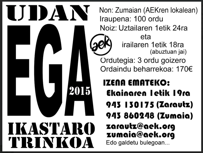 EGA titulua ateratzeko ikastaro trinkoa antolatu du AEKk