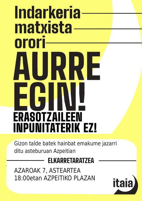 Elkarretaratzea: 'Indarkeria matxista orori aurre egin'