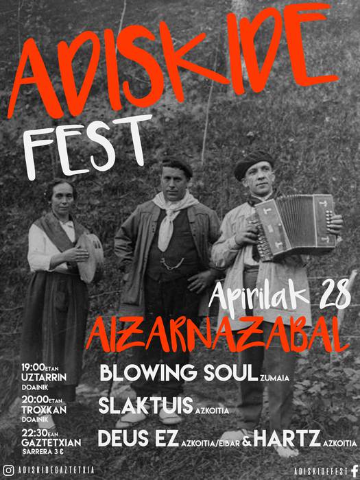 Adiskide Fest musika jaialdia egingo dute larunbatean, Aizarnazabalen