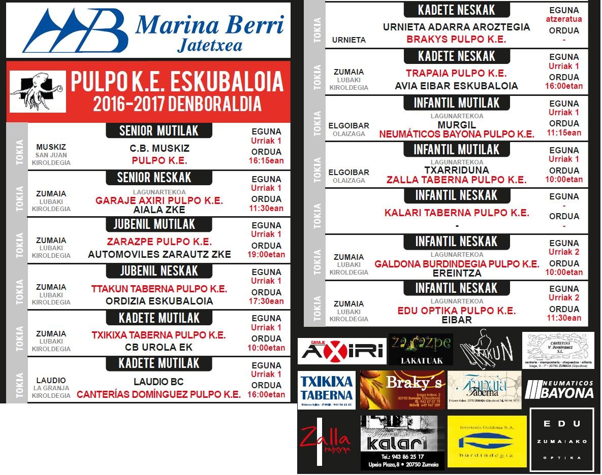 PULPO K.E. eskubaloia Urriak 1-2 ko egutegia