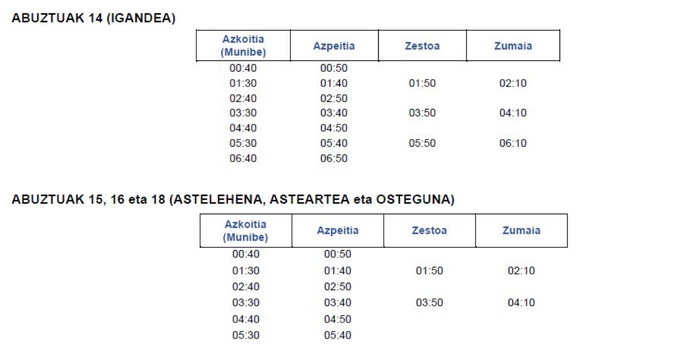 Gaueko autobus zerbitzu bereziak izango dira andremarietan