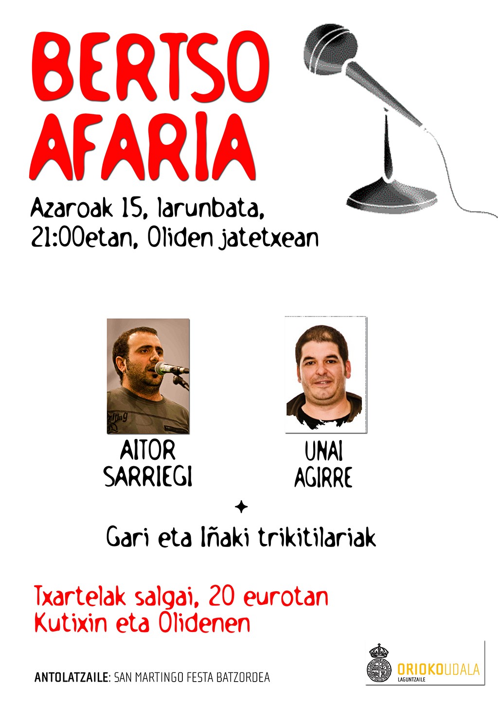Kartelak: San Martin jaiak. Bertso afaria