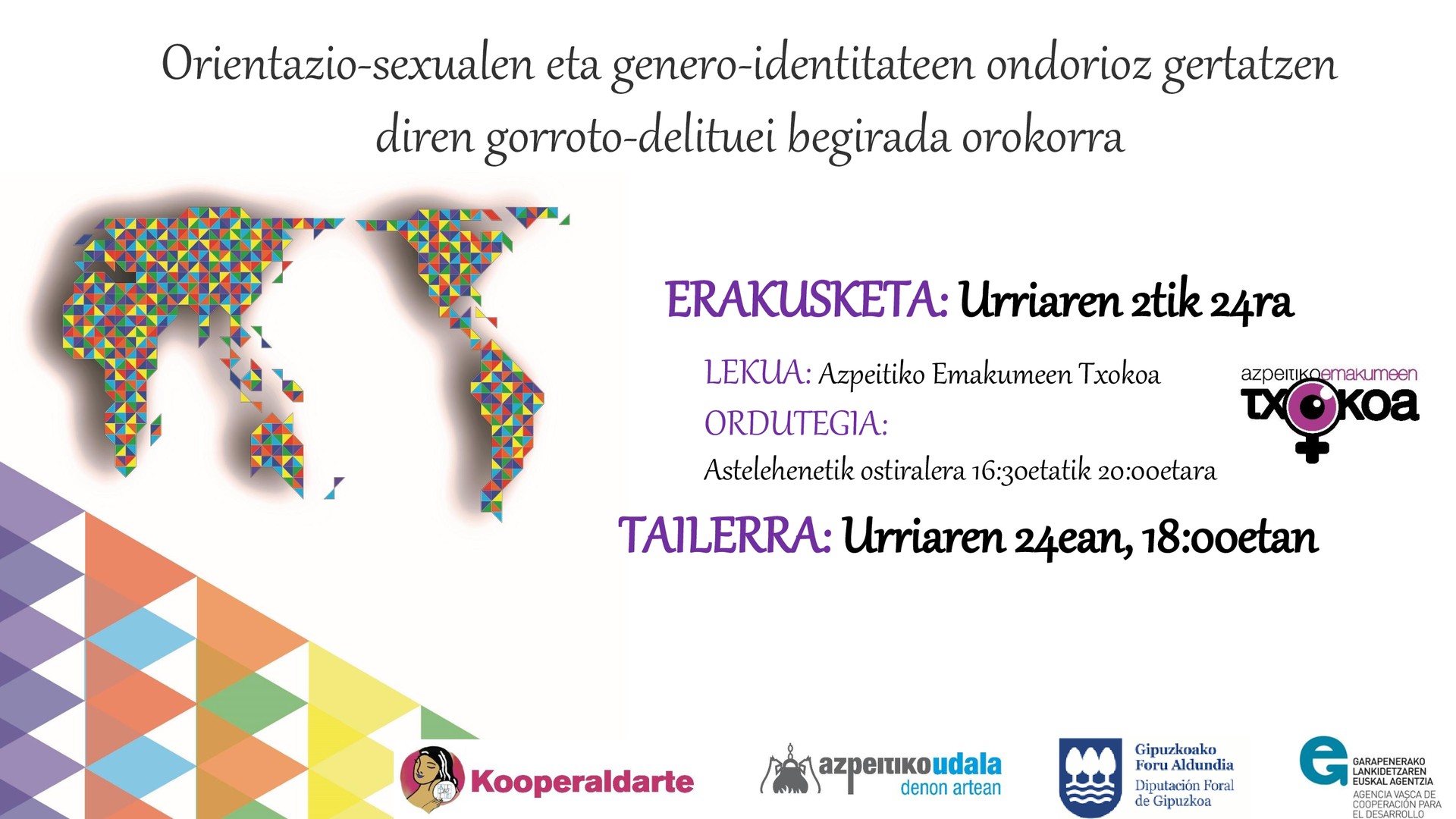 Erakusketa eta tailerra, genero-identitateen ondorioz jazotako gorroto delituak aztertzeko