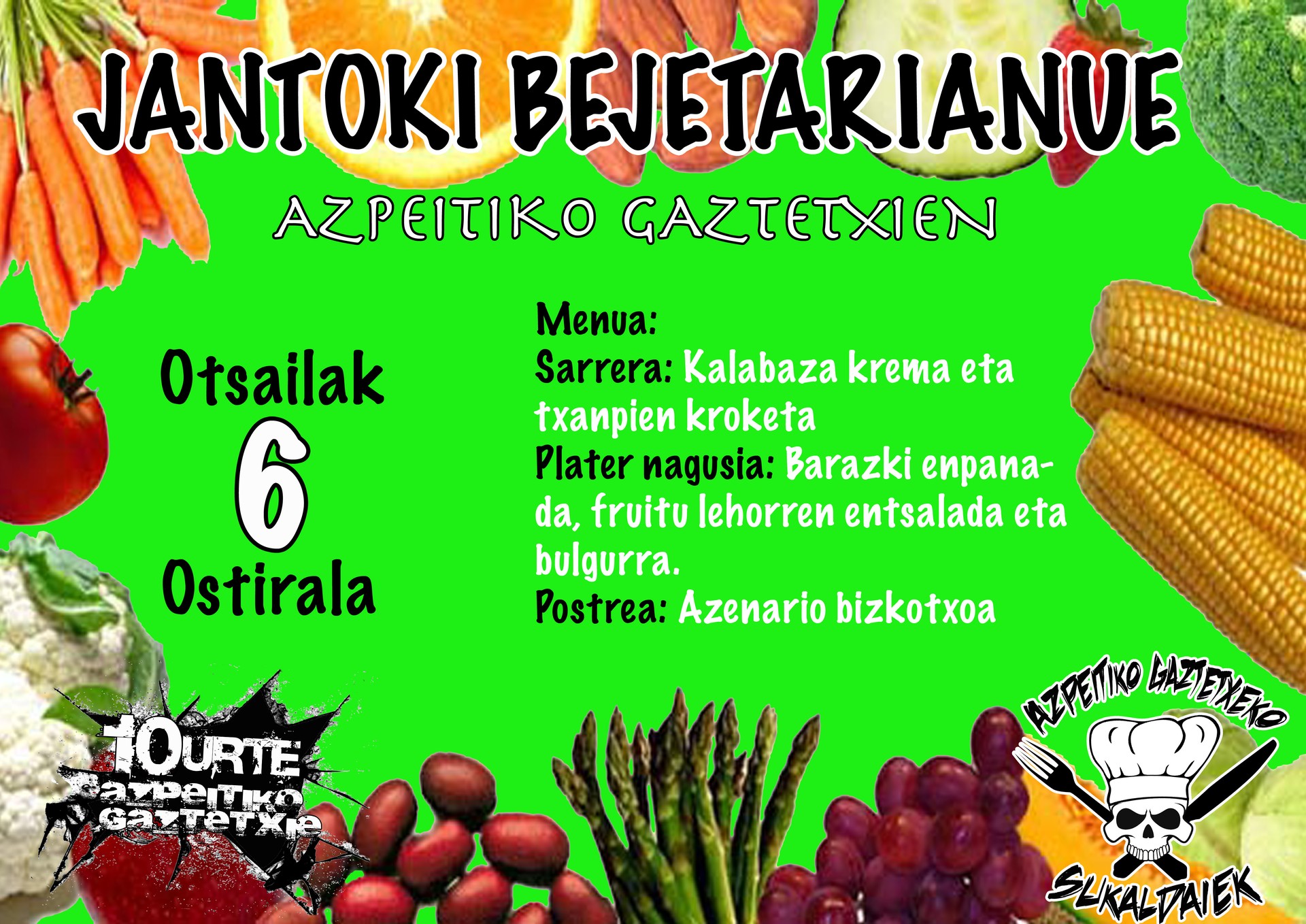 Gaztetxeko jantoki begetarianoa izango da gaur