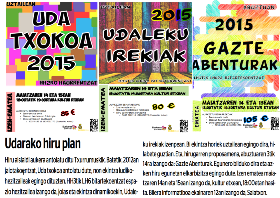 UDARAKO 3 PLAN. Uda txokoak, Udaleku irekiak eta G