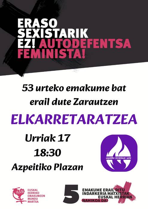 Elkarretaratzea: Zarauzko erailketa matxista salatzeko, Feministen Sareak deituta