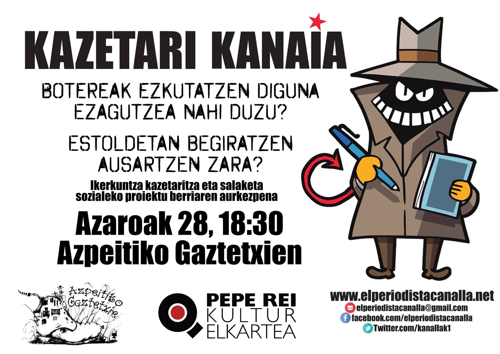 Kazetari Kanaia proiektua aurkeztuko du gaur Igor Meltxorrek, Gaztetxean