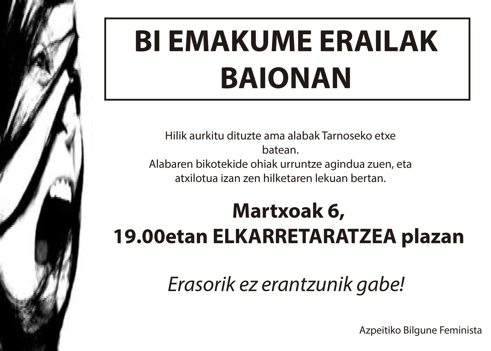 Tarnoseko hilketak salatzeko elkarretaratzea egingo da bihar, ostirala