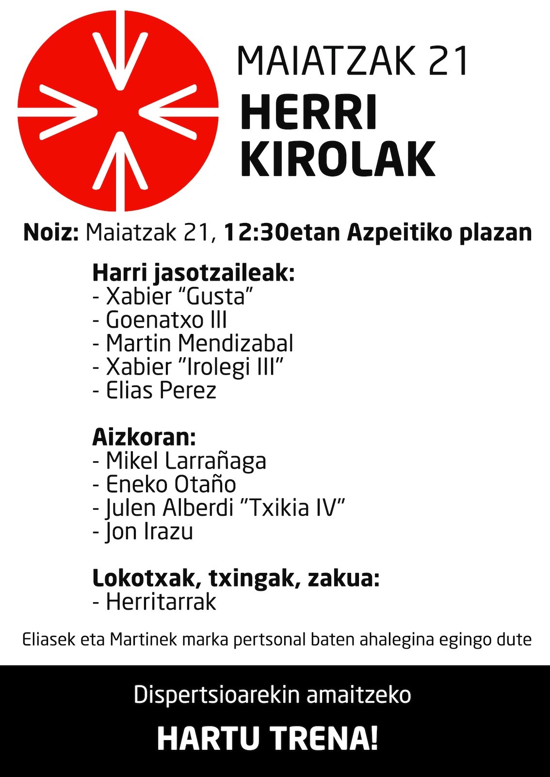 Herri kirol erakustaldia eta marka ahalegina, 'Dispertsioarekin amaitzeko, hartu trena' egunaren baitan