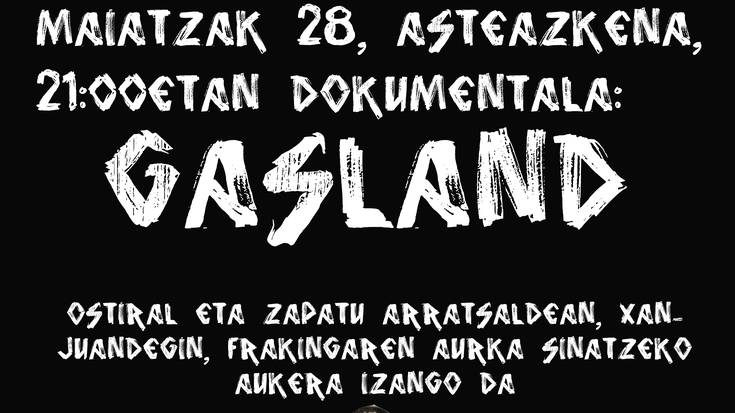Estatu Batuetako 'fracking'-aren inguruko 'Gasland' dokumentala ikusgai bihar, Gaztetxean