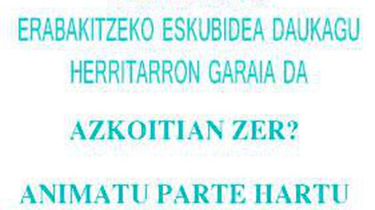 Erabakitzeko eskubideaz hitz egiteko batzar irekia deitu du Gure Esku Dagok Azkoitian