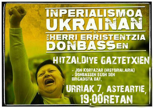 'Inperialismoa Ukrainan eta herri erresistentzia Donbassen' hitzaldia asteartean