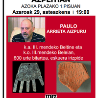 Hitzaldia: 'K. a. III. mendeko Beltine eta K. o. III. mendeko Beleian, 600 urte bitartea, eskuera hizpide'