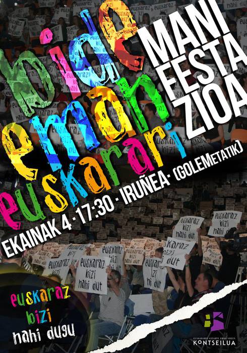 "Bide eman euskarari" manifestazioa Iruñean Kontseiluak deituta